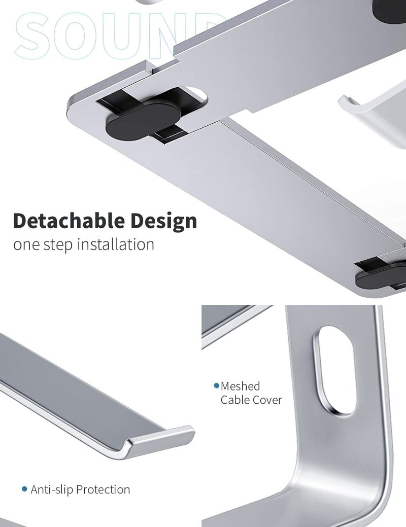 Strong heat dissipation Laptop Stand Aluminum Computer Riser Compatible with Apple 10 inch to 15.6 inch Notebook Computer Silver