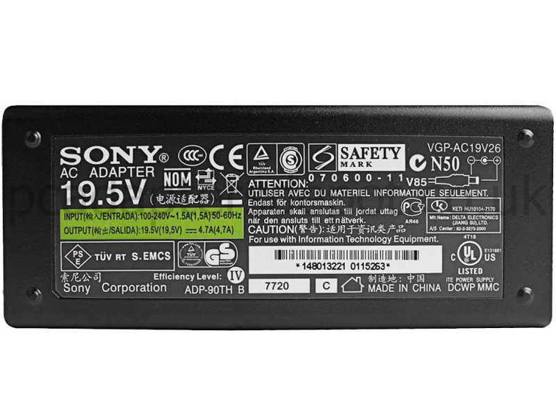 90W Sony Vaio VGN-AS53PS VGN-AS53S AC Power Adapter Charger