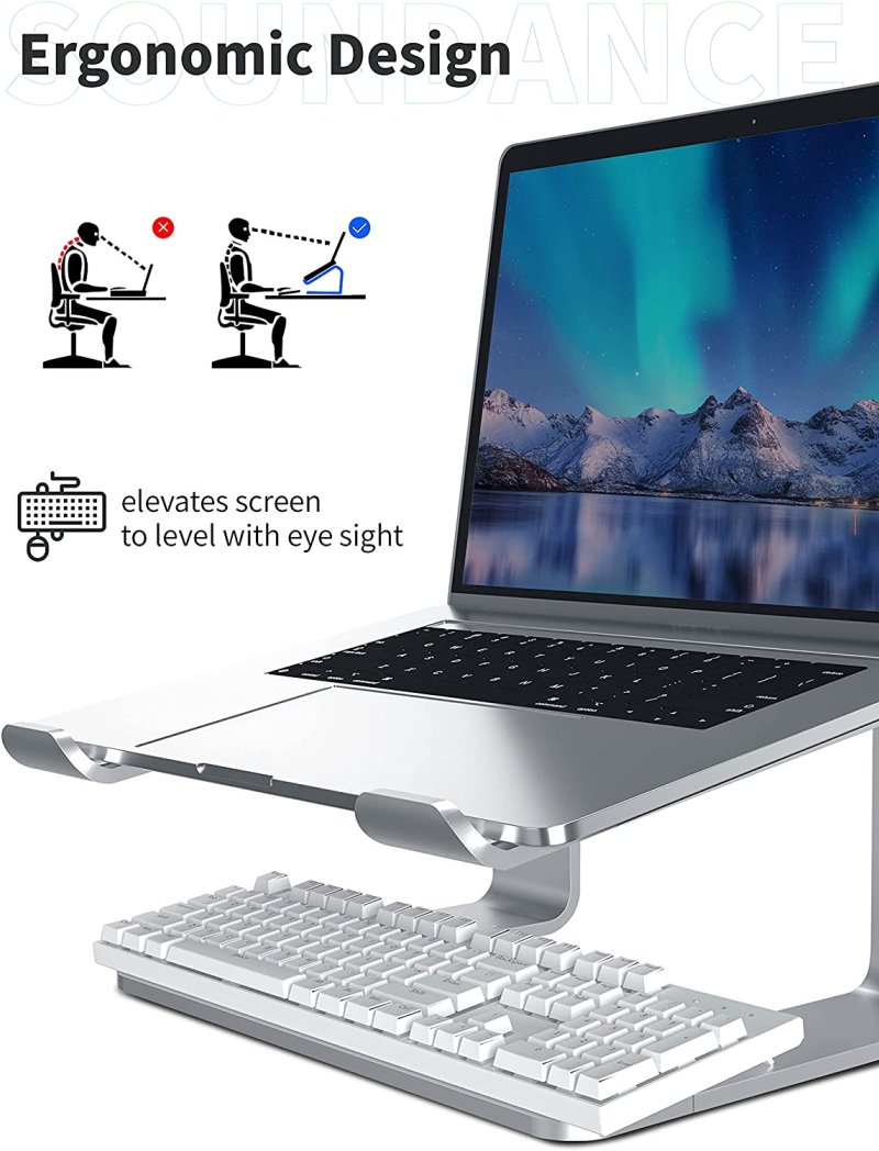 Strong heat dissipation Laptop Stand Aluminum Computer Riser Compatible with Apple 10 inch to 15.6 inch Notebook Computer Silver