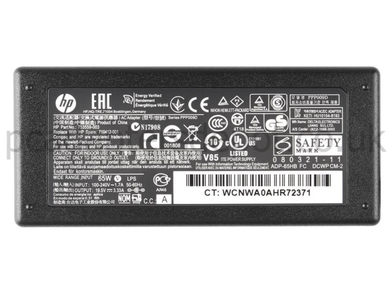 65W HP Envy Sleekbook 6-1014tx Adapter Charger Power Supply